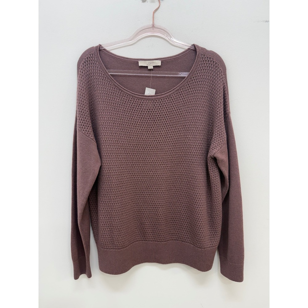LOFT Sweater XL Mauve Purple Merino Wool Blend Pointelle Knit Pullover